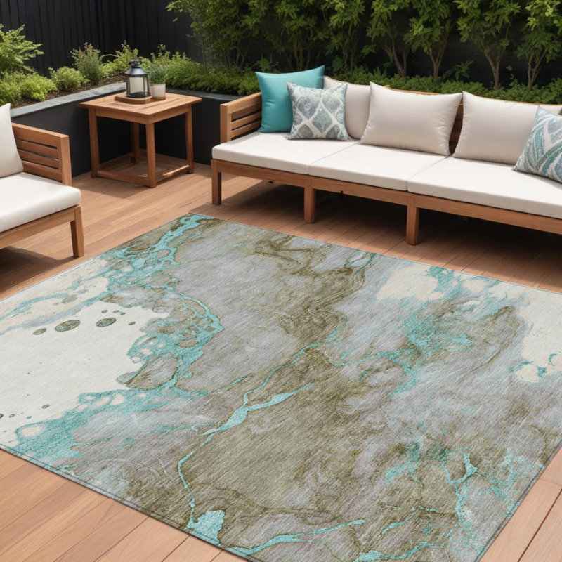 Tapis d'extérieur lavable abstrait bleu sarcelle et bleu 9 'X 12'