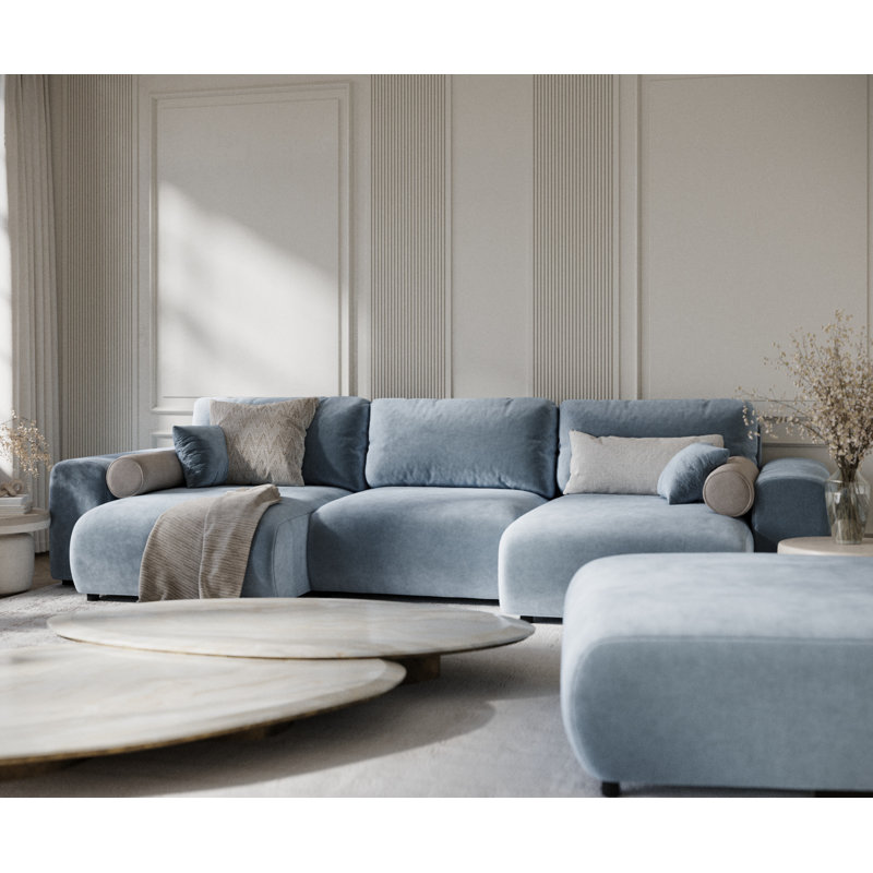 Six-seater panoramic sofa, Blue Velvet