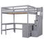 Lit mezzanine double avec bureau intégré en forme de L et tablettes de rangement à trois niveaux-704272006