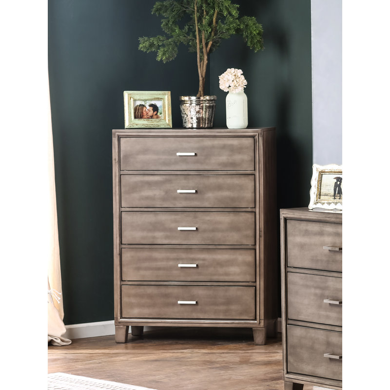 Commode 5 tiroirs Carpino, Gris
