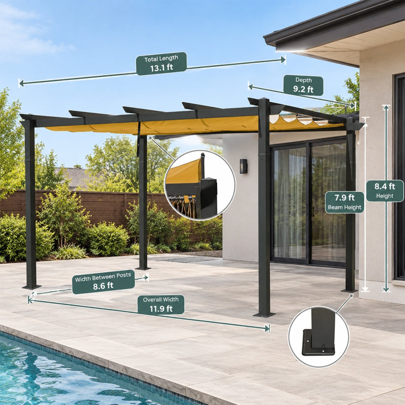 Outdoor Retractable Aluminum Pergola with Weather-Resistant Shade Canopy