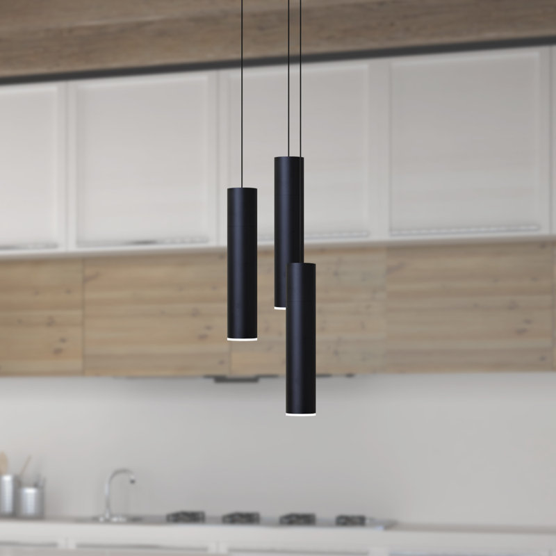 Luminaire suspendu cylindrique à 3 lumières Nevcivan, Noir