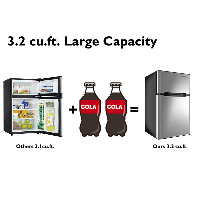 Costway 3.2 Cu Ft Compact Gray Refrigerator with Freezer
