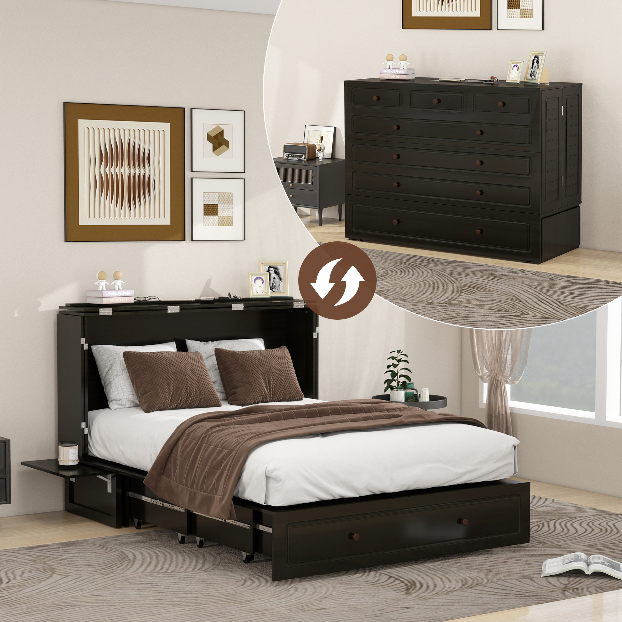 Lark Manor™ Murphy Bed Queen with Drawer, Storage Cabinet Bed Queen ...