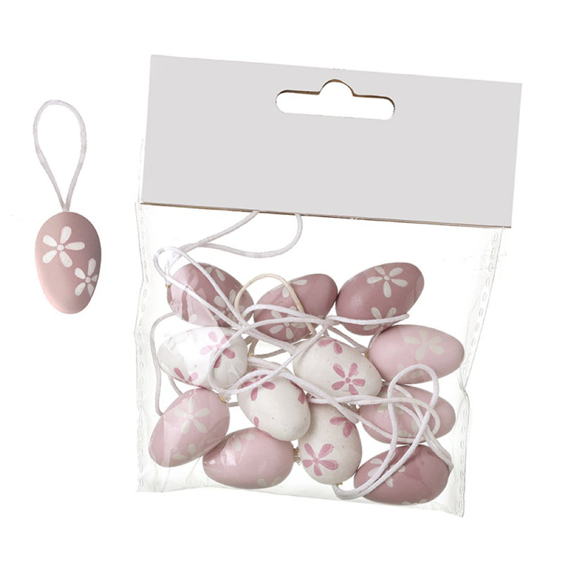 Pink & White Floral Wooden Eggs Set