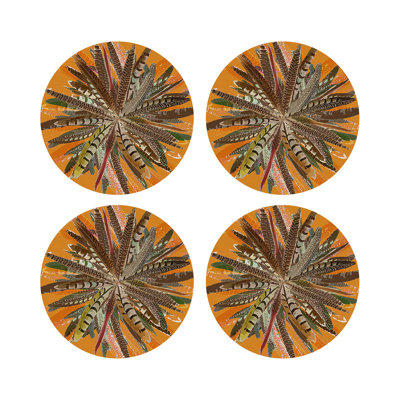 Pheasant Feathers Vegan Leather Round Pebble Placemat