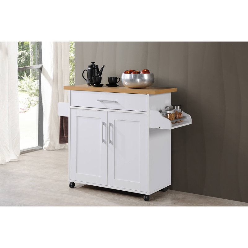 Poneto Wood Kitchen Cart, White, Natural