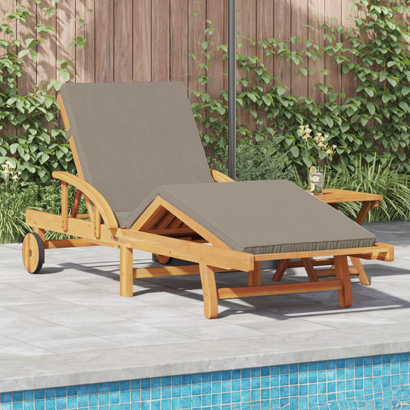 Sun Lounger Reclining Solid Acacia Wood Outdoor Seating Patio Chair, Taupe