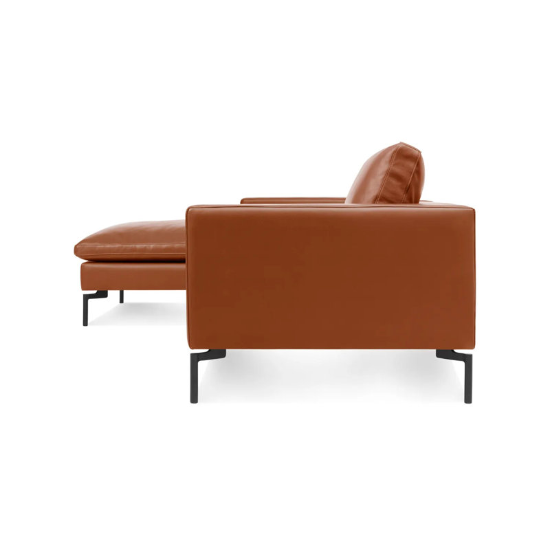 New Standard Upholstered L-Shaped Sectional, Right Hand Facing, Toffee Leather, Black