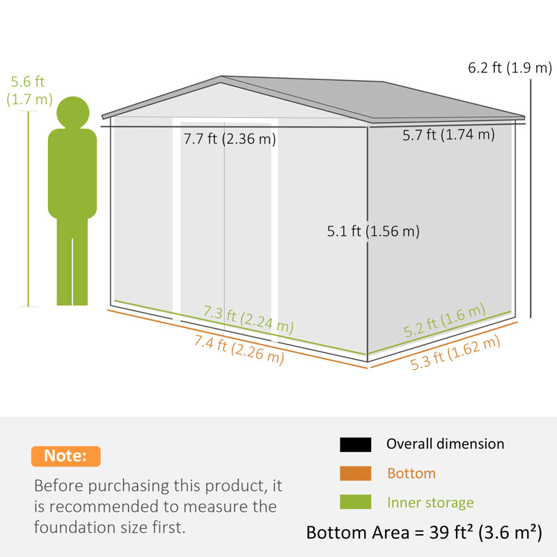 Lapathos  7.7 ft. W x 5.7 ft. D Metal Garden Shed, Black