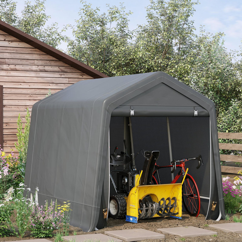 Dark Gray Carport Canopy, 9' X 8', Heavy Duty With Pe Cover And Easy Entry For Motorcycle Garden Tools Portable Tent, Access,