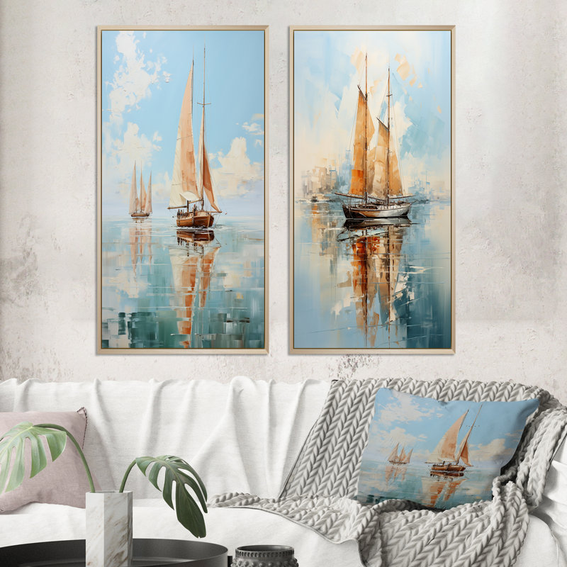 "Minimalisme voilier serein" 2 pièces, H 20 po x l 24 po, Encadrement brun