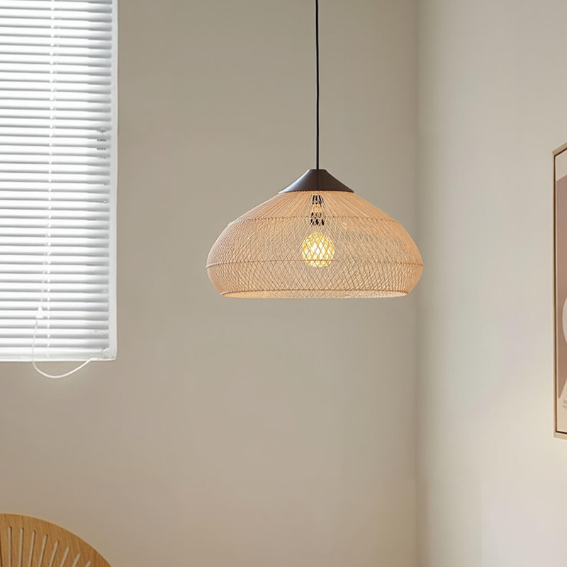 Luminaire suspendu en rotin 1 lumière, H 9,84 po x l 19,69 po x P 19,69 po