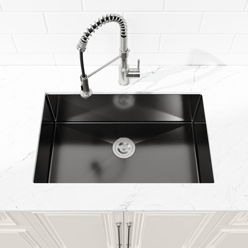 Black 304 Stainless Steel Undermount Kitchen Sink 30" X 19" - Single Bowl Workstation With Scratch- Properties Efficient Water Flow