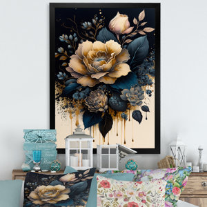 Lark Manor Navy Blue And Gold Rose I On Canvas Print | Wayfair