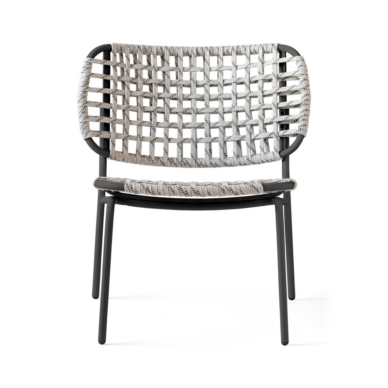Yo Outdoor Lounge Chair with Woven Seat and Metal Frame, Matt Black