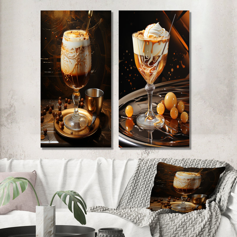 Brandy Alexander Creamy Caramel Cocktail I - ensemble de 2 impressions murales en métal cocktail, H 28 po x l 24 po