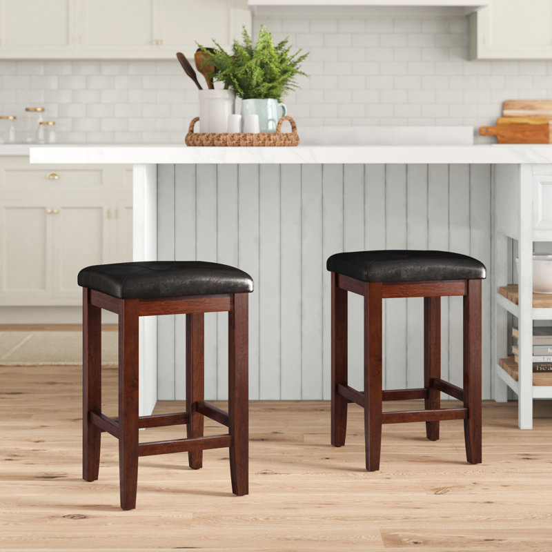 Diamondback Upholstered Counter Stool with Solid Wood Frame, Counter Stool (24.25" Seat Height), Vintage Mahogany