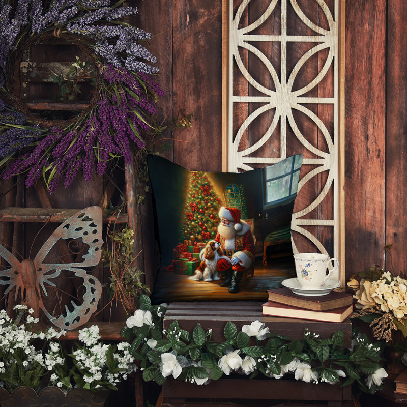 Coussin décoratif Cavalier Spaniel and Santa Claus, H 14 po x l 14 po