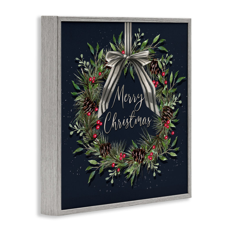 Couronne de Noël suspendue avec un arc, estampe numérique, conception par Elizabeth Tyndall, H 24 po x l 24 po