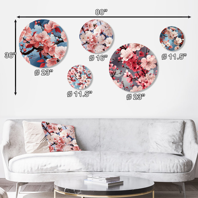 Windermere - Ensemble d'art mural rond floral oriental de 5