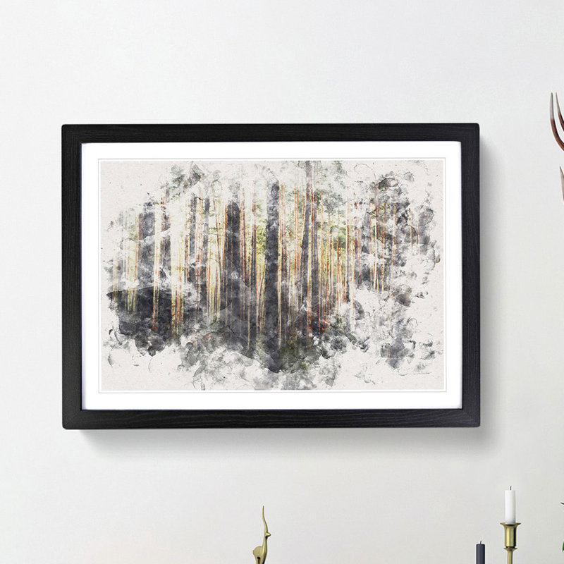 Pine Tree Forest in Spring - Picture Frame Painting Print, 24cm H x 33cm W x 2cm D, Black Framed