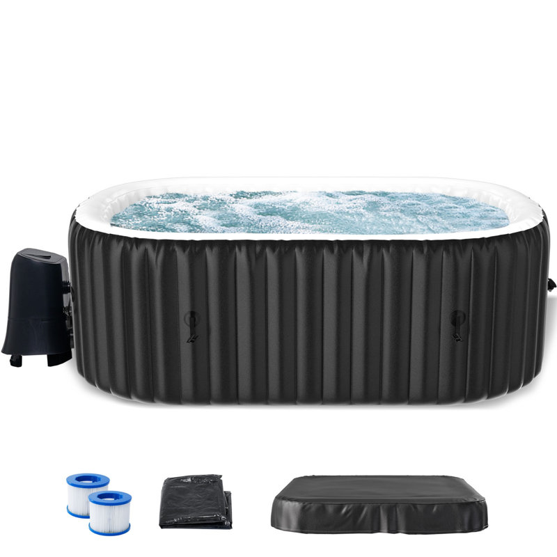 Campzip Polyethylene Plastic Inflatable Hot Tub in Black, 2-Person