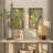 Green Wood Leaf Tropical Home Wall Decor with Brown Frame, Set of 2 17"W, 25"H