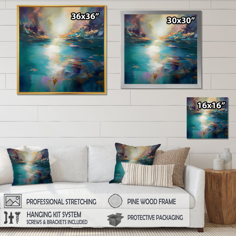 «Lake Serenity Teal», reproduction d'art sur toile, H 36 po x l 36 po x P 1,5 po, Cadre naturel flottant