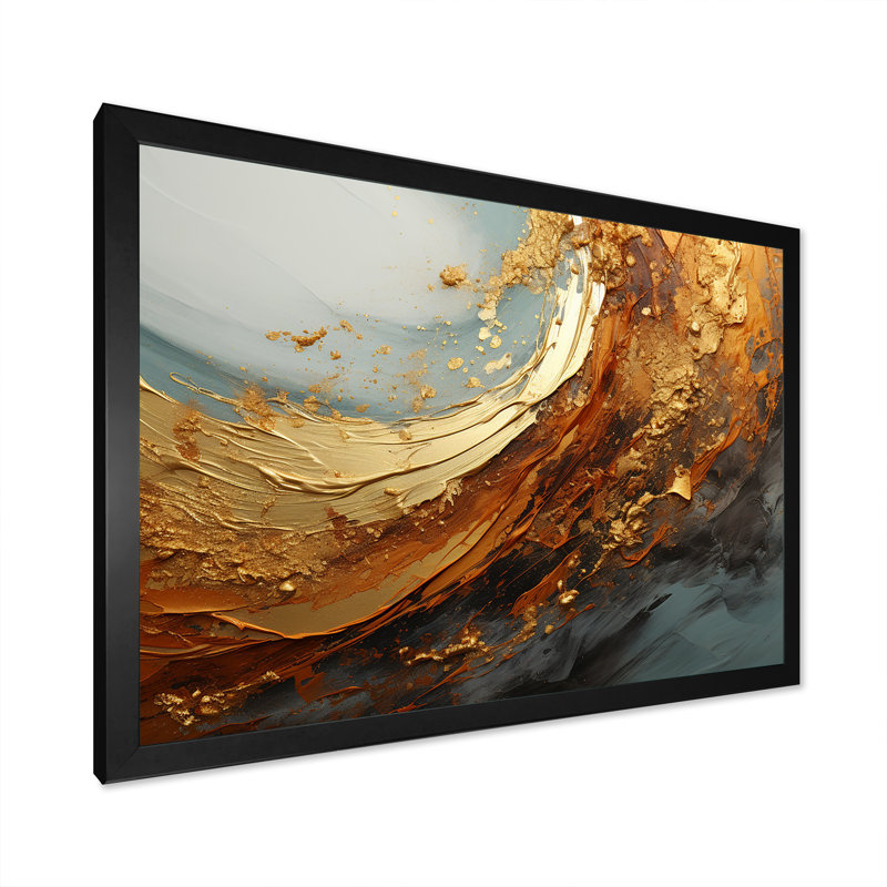 «Gold Teal», impression sur toile, spirales abstraites, Cadre photo noir simple, H 24 po x l 32 po x P 1 po