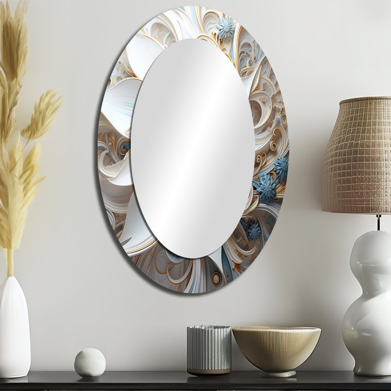 Electrifiant Vibrant Fact Flowers I - Miroir décoratif ovale abstrait sur métal, 36 po x 24 po