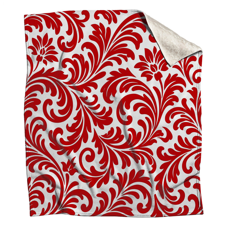 Couvertures damassées à motif floral rouge, 50in W x 60in H