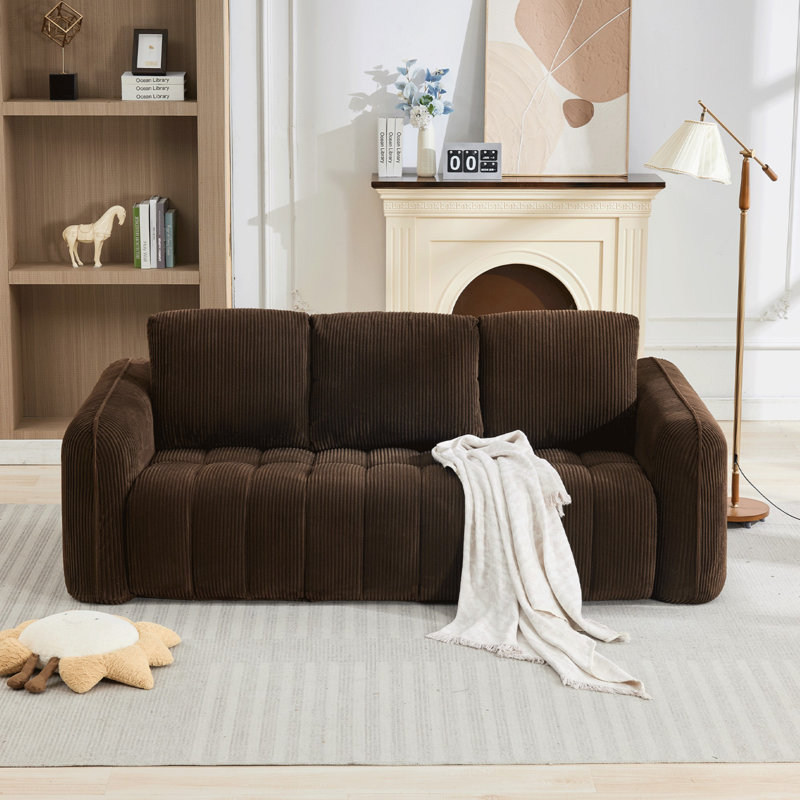 Canapé surdimensionné en velours côtelé désossé avec accoudoirs larges et capitonnés, H 32,3 po x l 82,7 po x P 39,8 po, 3