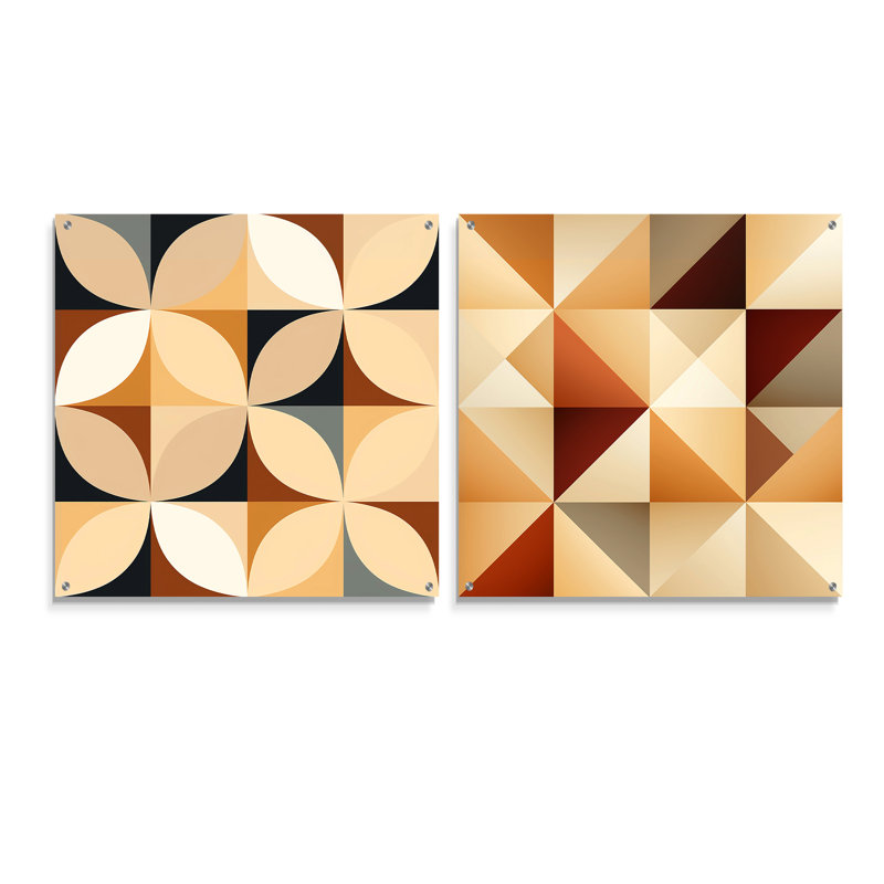Caughfield - Ensemble de 2 verres muraux abstraits géométriques en acrylique, H 16 po x l 33 po