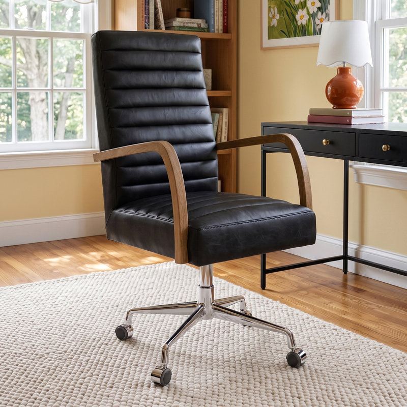 Vesta Murfee Genuine Leather Executive Chair, Smoky Black