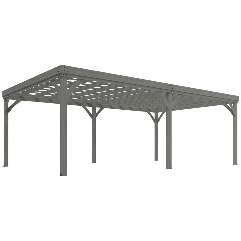 Solid Wood Pergola, Gray, 144" W x 240" D