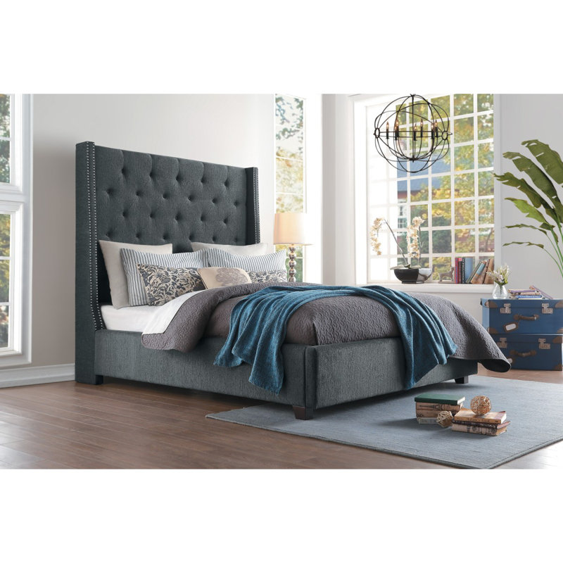 Lit plateforme tapissier Landreneau, Gris, Simple