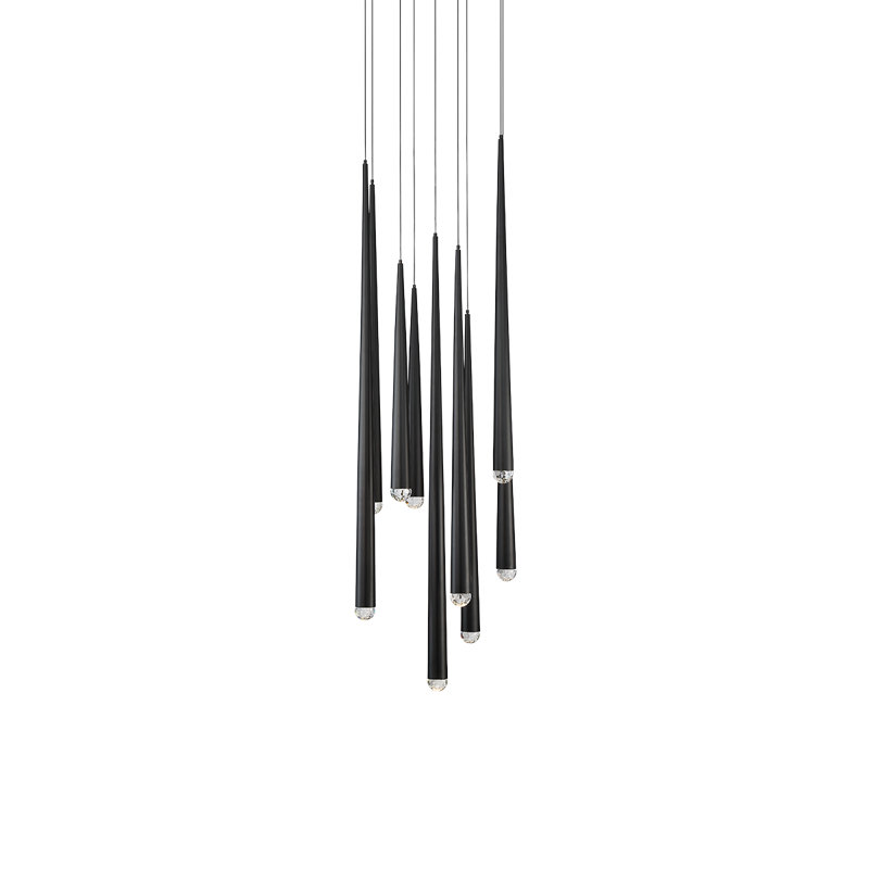 Elegant Cascade Black Brass LED Chandelier with Hand-Cut Crystal