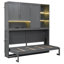 Lit escamotable mural simple avec armoire supérieure, tablettes, lit pliable peu encombrant avec lumière et USB-363132287