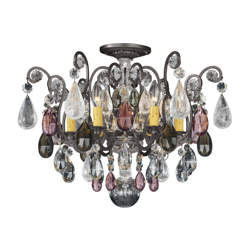 Renaissance Semi Flush Mount, Clear Rock Crystal, Antique Pewter