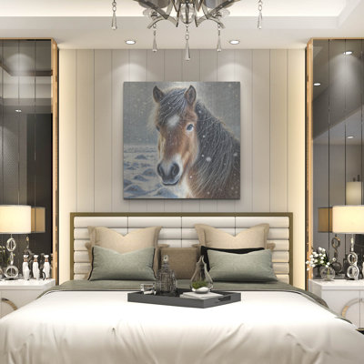  'Snowy Horse Portrait' by Rey Klimt Metal Wall Art, 36" x 36"