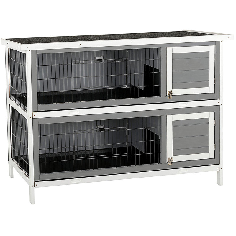 Maison pour petits animaux en bois avec cage verrouillable 54 po PawHut, Gris