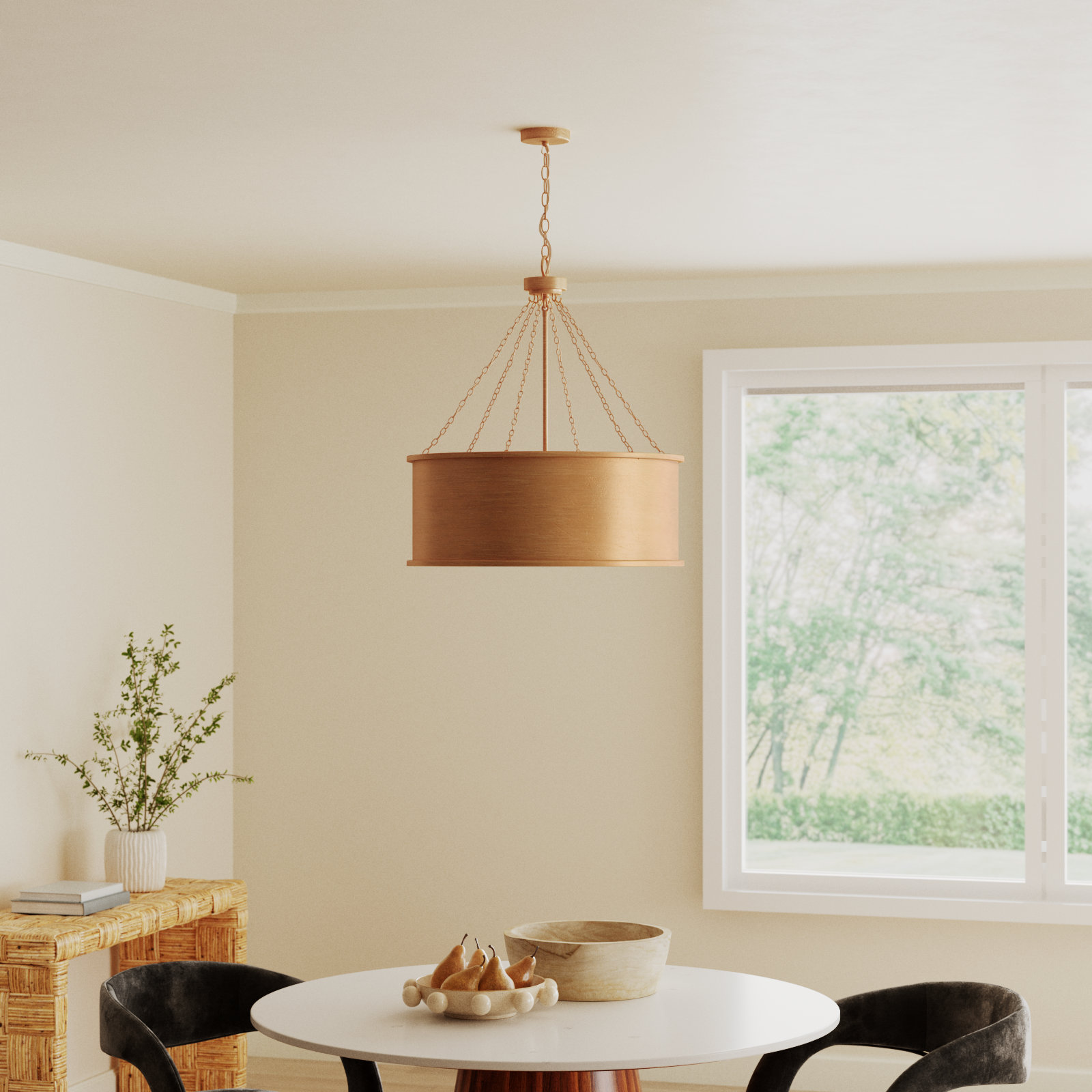 Soho 6 - Light Dimmable Drum Chandelier, Gold Patina