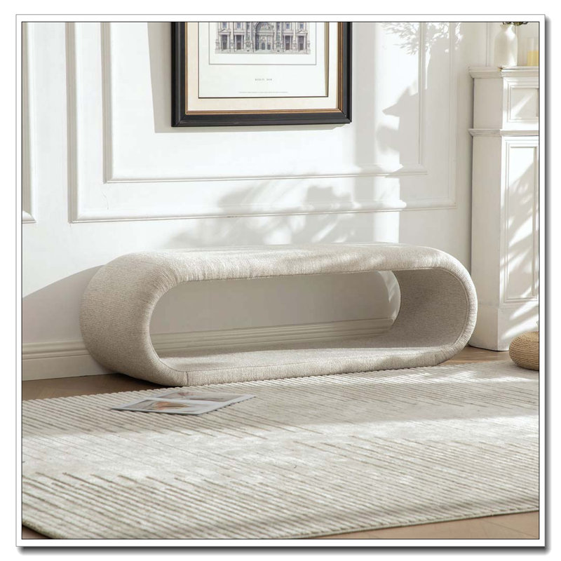 52.17"Wide Chenille Upholstered Bench, Wheat