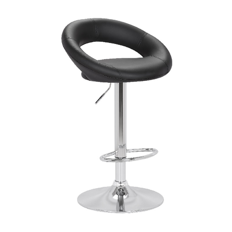 Swivel Upholstered Adjustable Height Counter Stool with Metal Frame, Black, Polished Chrome