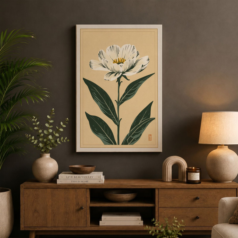 Single Bloom Study Botanical - Wrapped Canvas, 24x16 - 61.0 x 40.6 cm, Terracotta Border