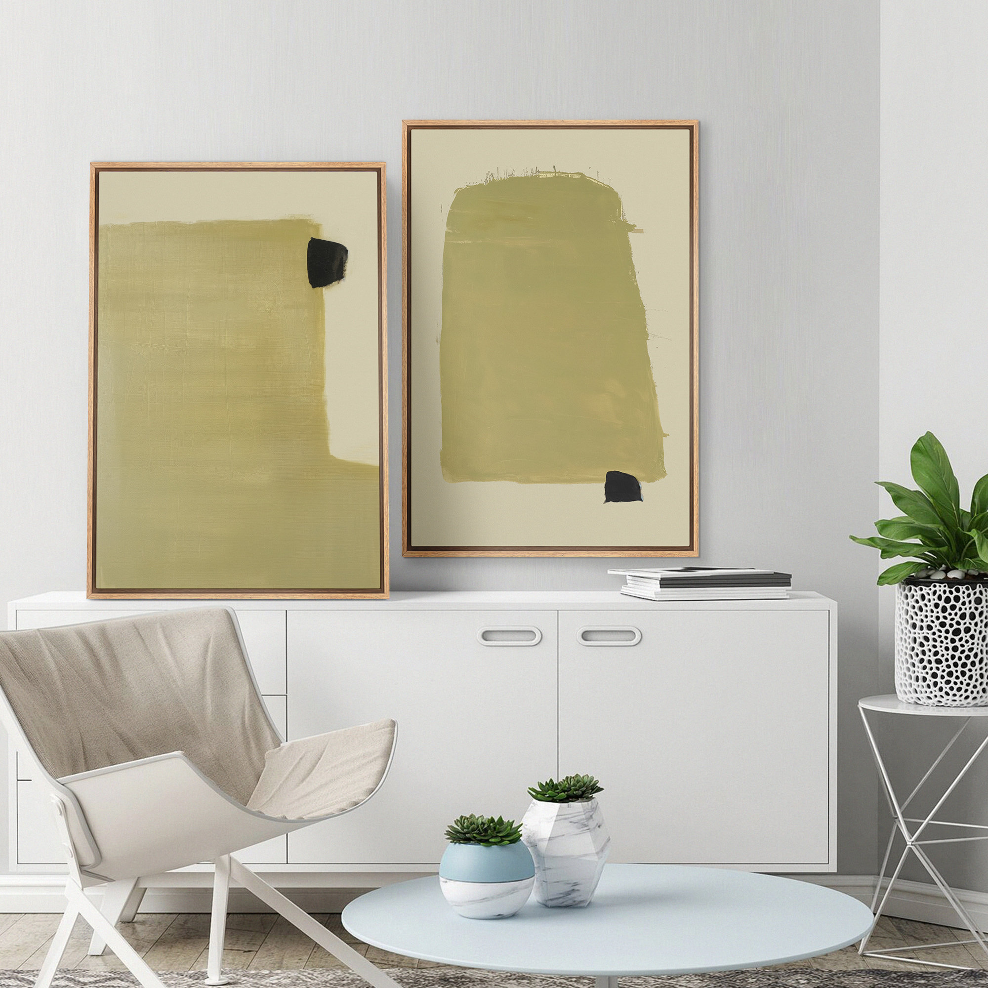 wall26 Abstract Green Geometric Art Minimalist Modern Neutral Wall Art