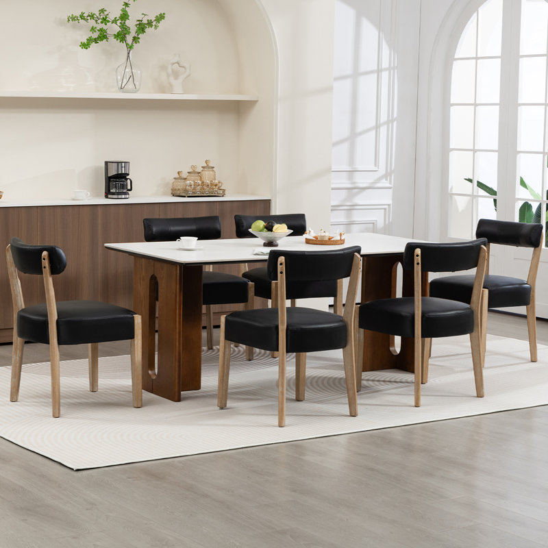 Chaises de salle à manger en lin et cuir massif, Beige