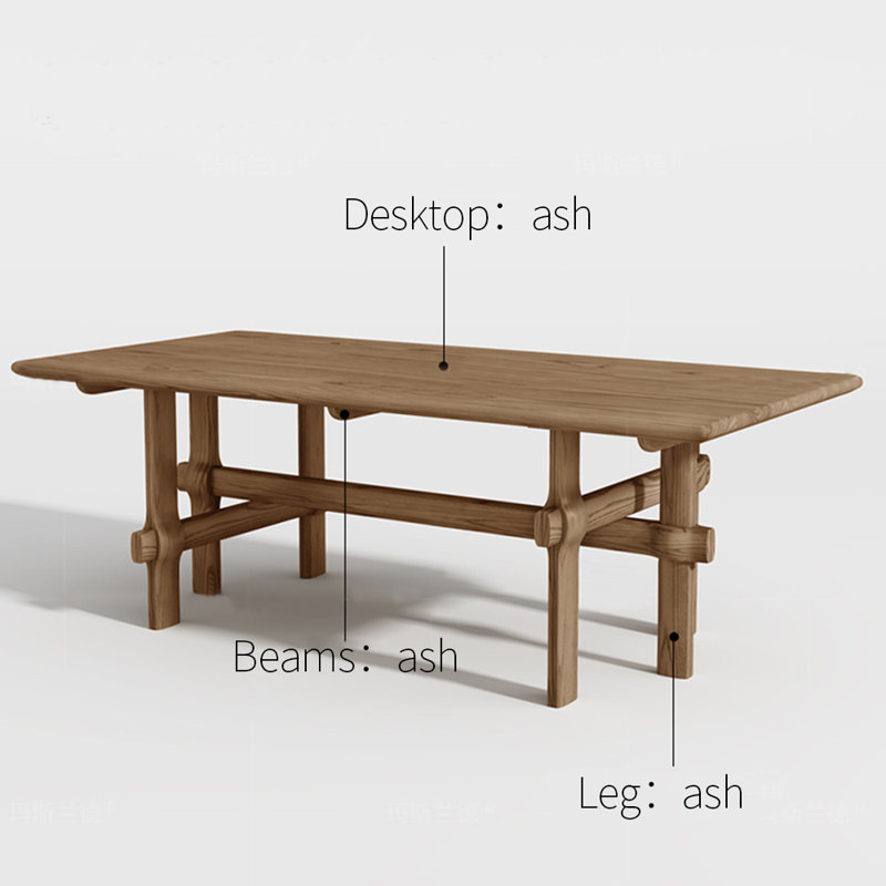 Ensemble de table de salle à manger unique en bois massif de frêne, H 29,92 po x L 78,74 po x l 35,43 po
