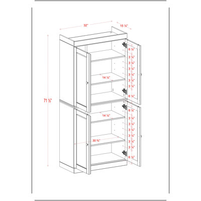 Armoire de rangement pour salle de bain et de buanderie 100% en bois massif Palace Imports, portes à panneaux surélevés, tablettes réglables, largeur 32 po, hauteur 71,5 po